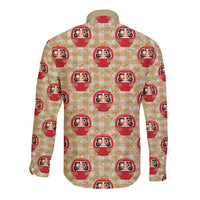 Japanese Daruma Doll Long Sleeve Button Shirt Palaka With Seamless Bamboo Pattern LT14 - Polynesian Pride