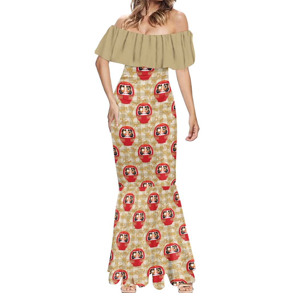 Japanese Daruma Doll Mermaid Dress Palaka With Seamless Bamboo Pattern - Polynesian Pride