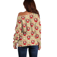 Japanese Daruma Doll Off Shoulder Sweater Palaka With Seamless Bamboo Pattern LT14 - Polynesian Pride