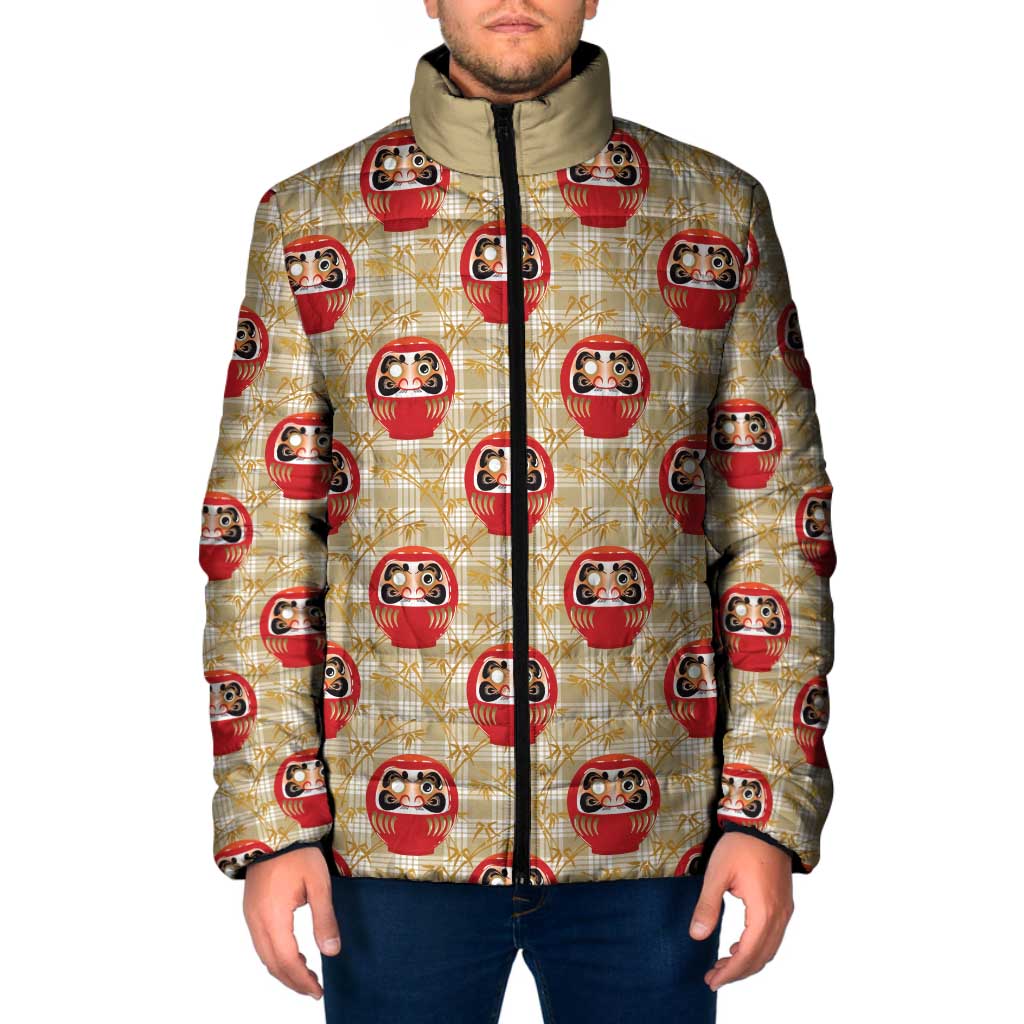 Japanese Daruma Doll Padded Jacket Palaka With Seamless Bamboo Pattern LT14 Men Beige - Polynesian Pride