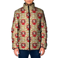 Japanese Daruma Doll Padded Jacket Palaka With Seamless Bamboo Pattern LT14 Men Beige - Polynesian Pride