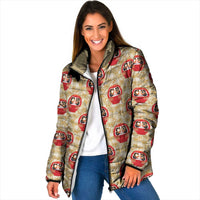 Japanese Daruma Doll Padded Jacket Palaka With Seamless Bamboo Pattern LT14 Women Beige - Polynesian Pride