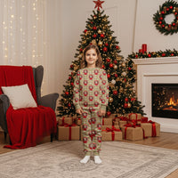 Japanese Daruma Doll Christmas Pajama Set Palaka With Seamless Bamboo Pattern LT14 Kid Beige - Polynesian Pride