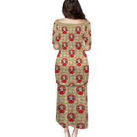 Japanese Daruma Doll Puletasi Palaka With Seamless Bamboo Pattern - Polynesian Pride