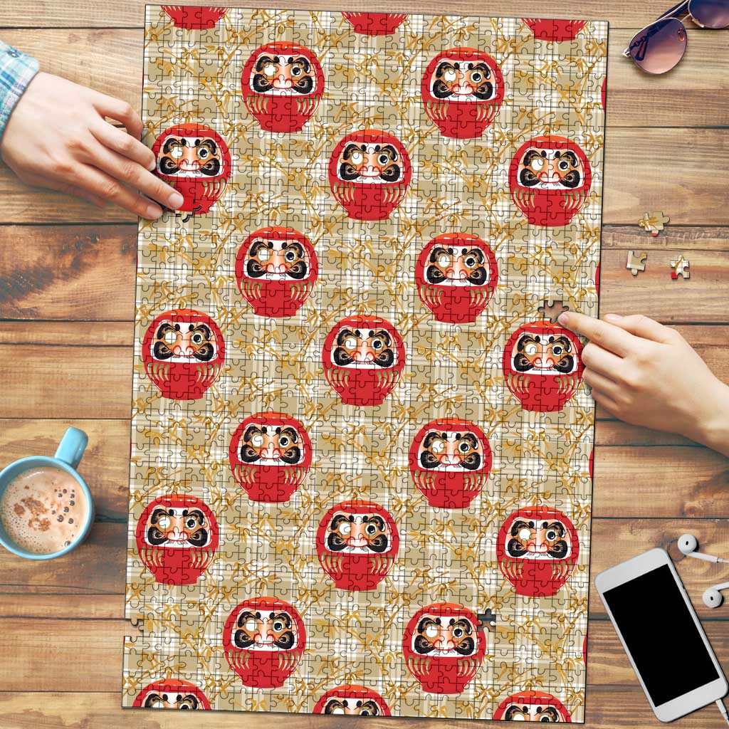 Japanese Daruma Doll Puzzle Palaka With Seamless Bamboo Pattern - Polynesian Pride