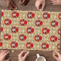 Japanese Daruma Doll Puzzle Palaka With Seamless Bamboo Pattern - Polynesian Pride