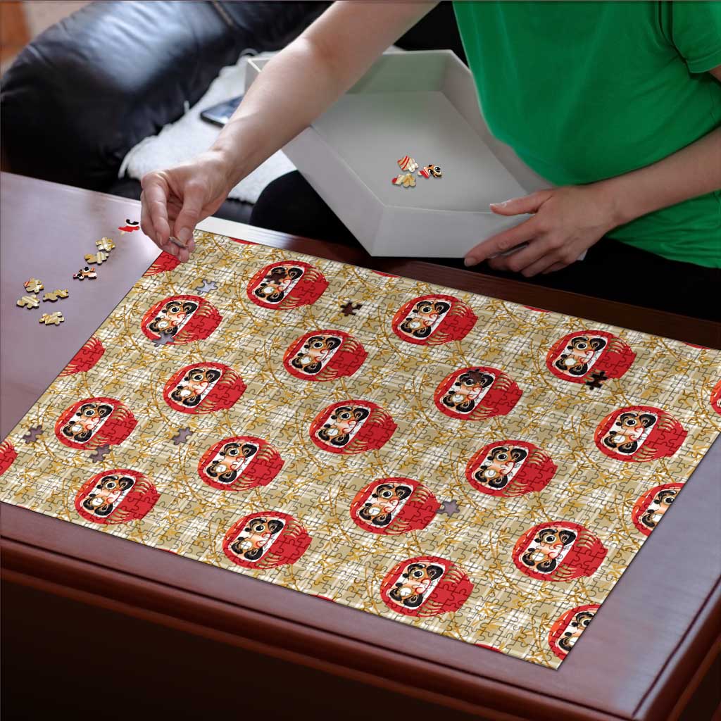 Japanese Daruma Doll Puzzle Palaka With Seamless Bamboo Pattern - Polynesian Pride