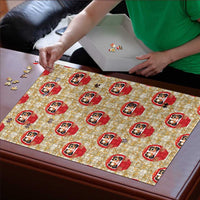 Japanese Daruma Doll Puzzle Palaka With Seamless Bamboo Pattern - Polynesian Pride