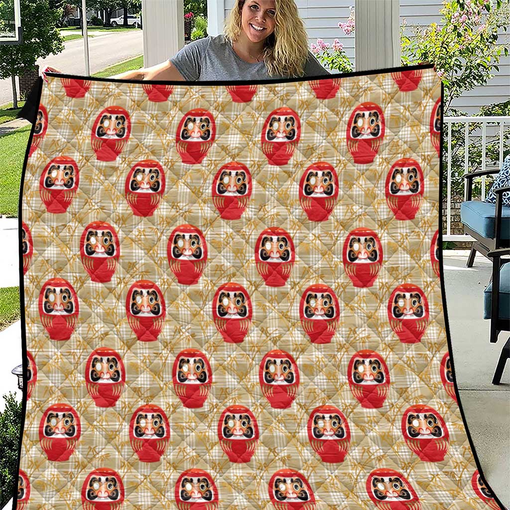 Japanese Daruma Doll Quilt Palaka With Seamless Bamboo Pattern LT14 Beige - Polynesian Pride