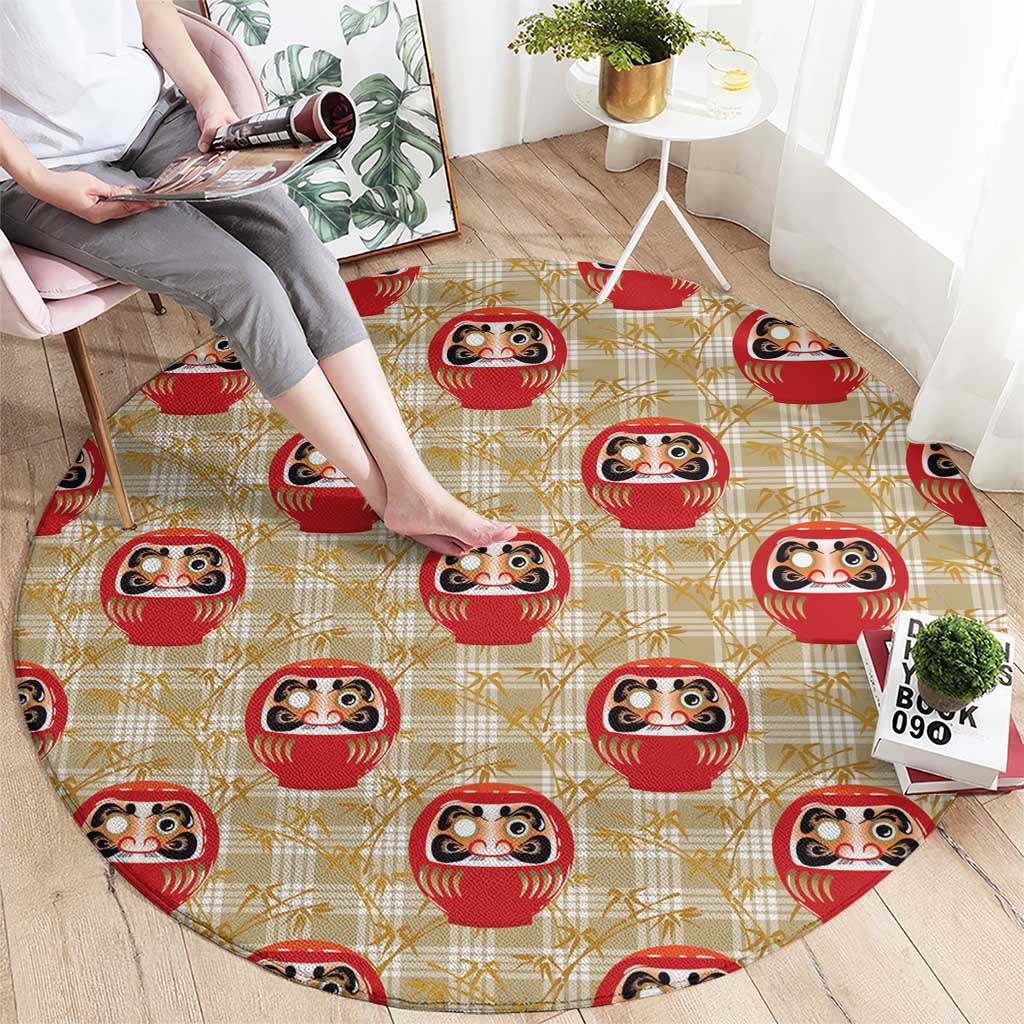 Japanese Daruma Doll Round Carpet Palaka With Seamless Bamboo Pattern - Polynesian Pride