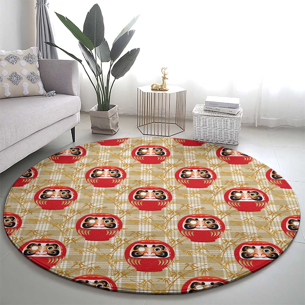 Japanese Daruma Doll Round Carpet Palaka With Seamless Bamboo Pattern - Polynesian Pride