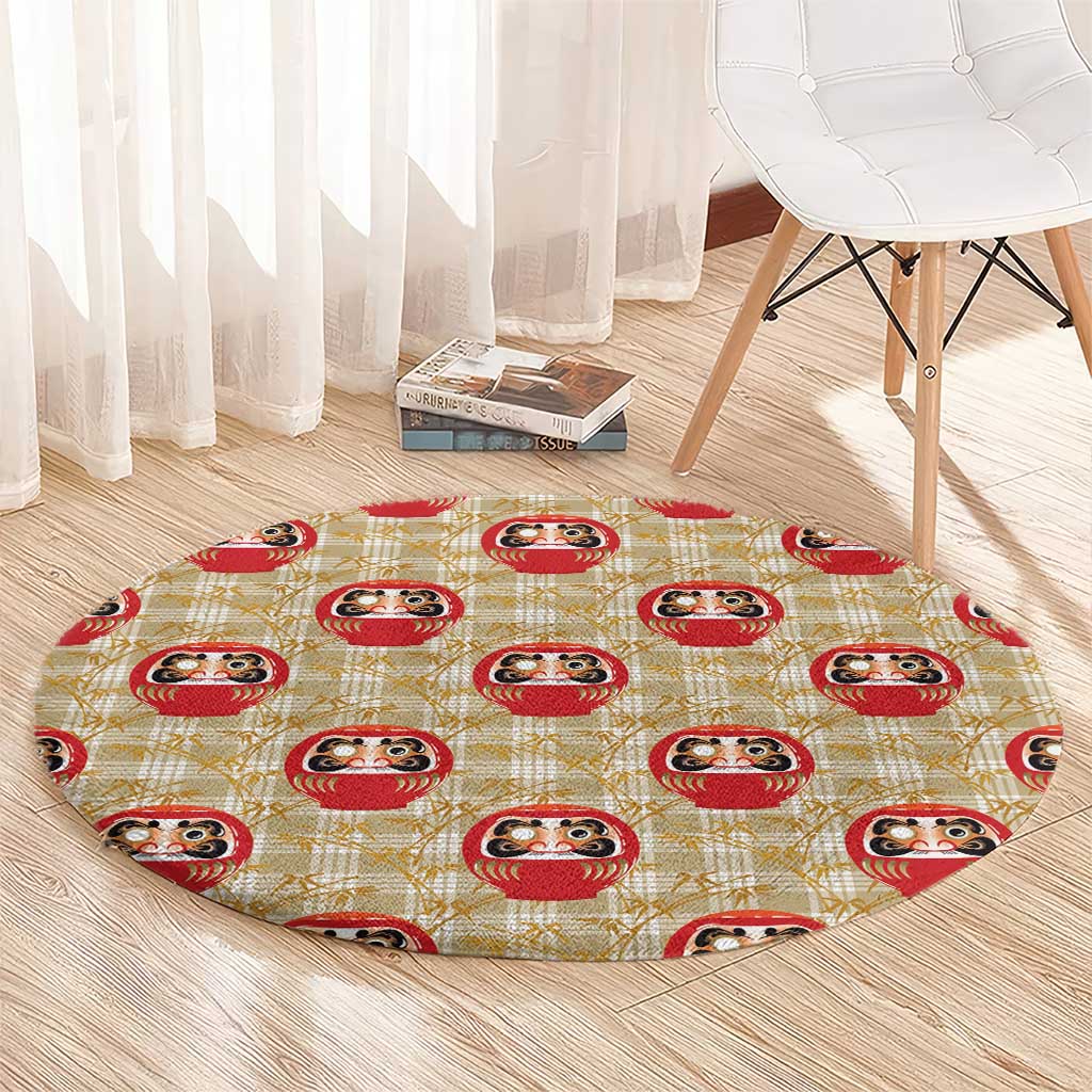 Japanese Daruma Doll Round Carpet Palaka With Seamless Bamboo Pattern - Polynesian Pride
