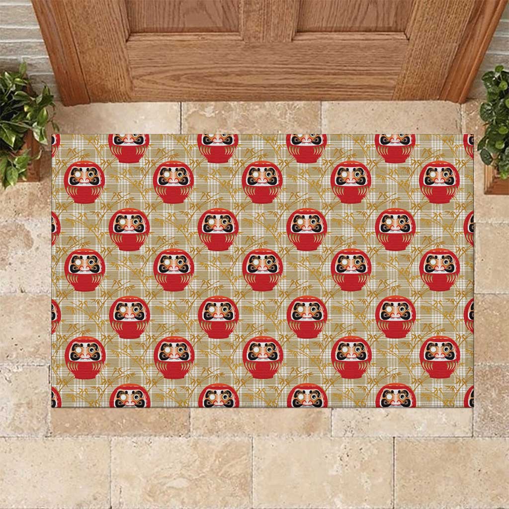 Japanese Daruma Doll Rubber Doormat Palaka With Seamless Bamboo Pattern LT14 Beige - Polynesian Pride
