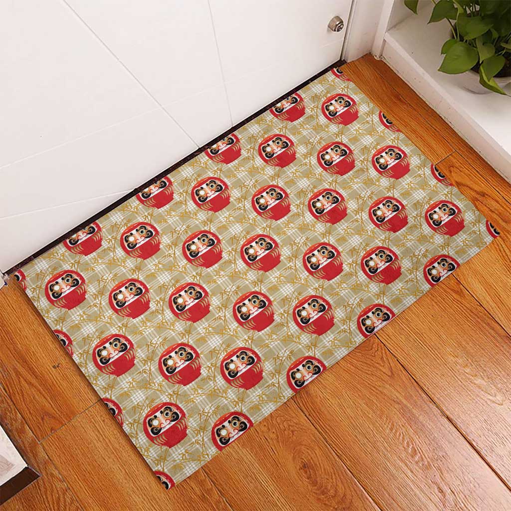 Japanese Daruma Doll Rubber Doormat Palaka With Seamless Bamboo Pattern LT14 - Polynesian Pride