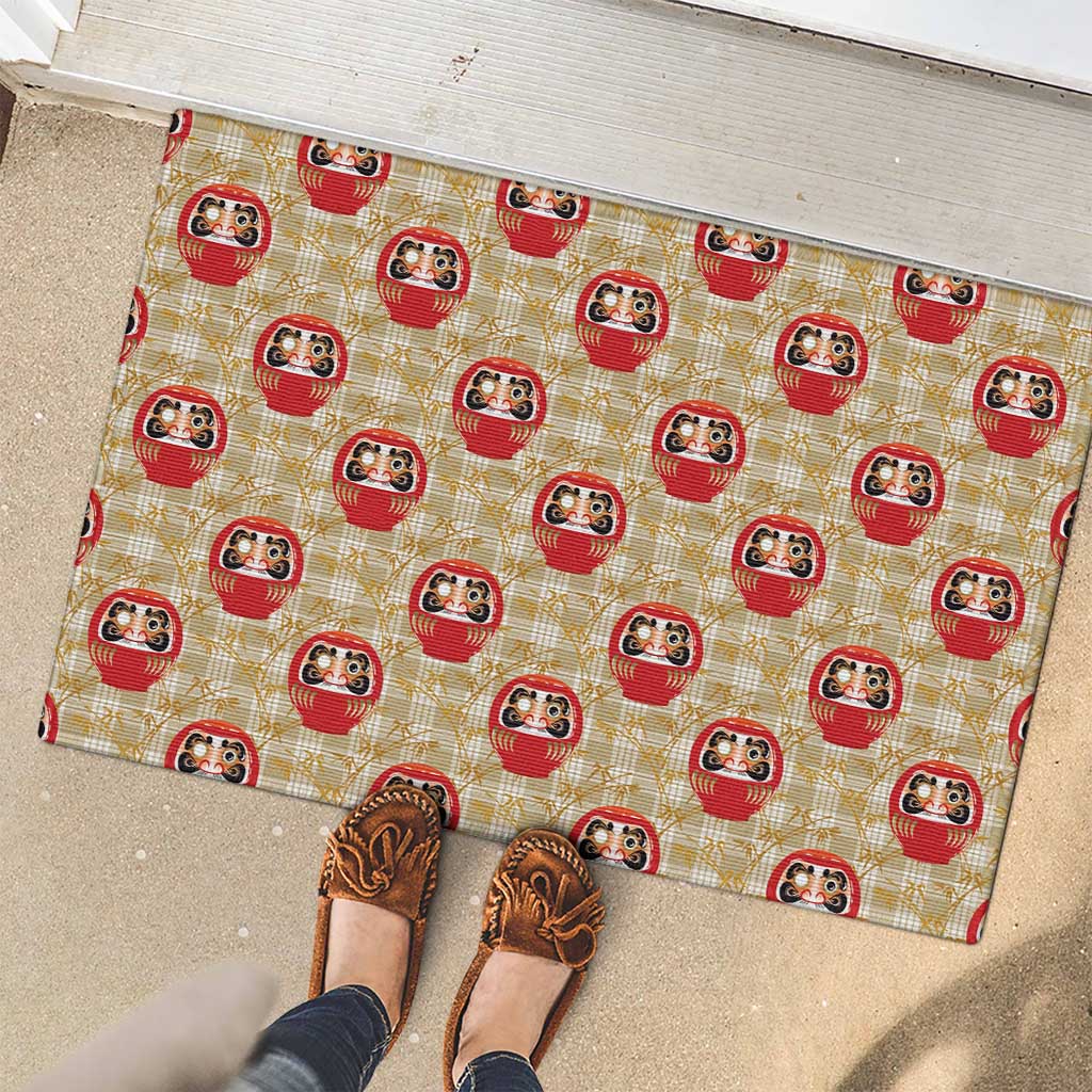 Japanese Daruma Doll Rubber Doormat Palaka With Seamless Bamboo Pattern LT14 - Polynesian Pride
