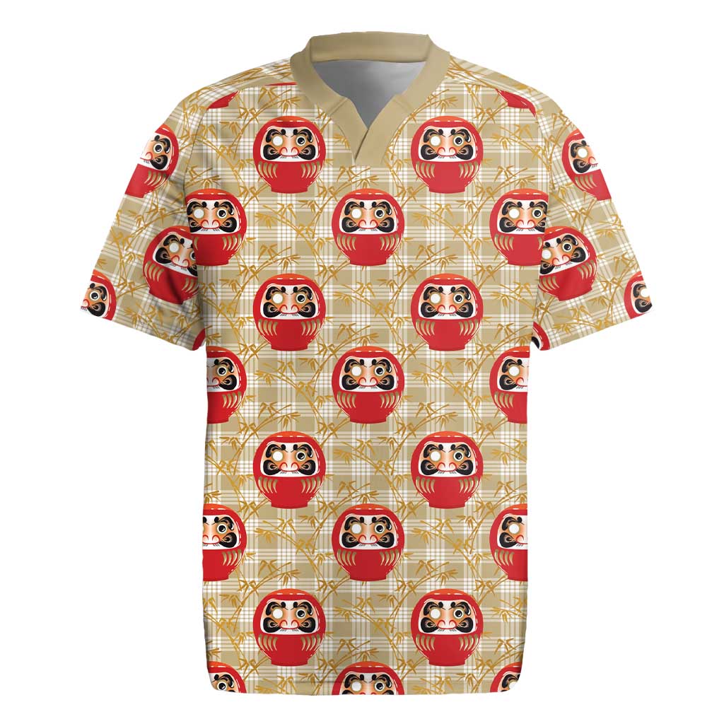 Japanese Daruma Doll Rugby Jersey Palaka With Seamless Bamboo Pattern - Polynesian Pride