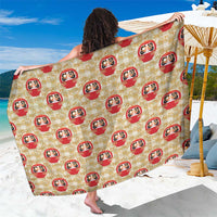 Japanese Daruma Doll Sarong Palaka With Seamless Bamboo Pattern LT14 One Size 44 x 66 inches Beige - Polynesian Pride