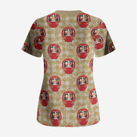 Japanese Daruma Doll Scrub Top Palaka With Seamless Bamboo Pattern LT14 - Polynesian Pride