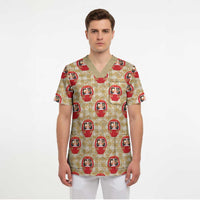Japanese Daruma Doll Scrub Top Palaka With Seamless Bamboo Pattern LT14 - Polynesian Pride