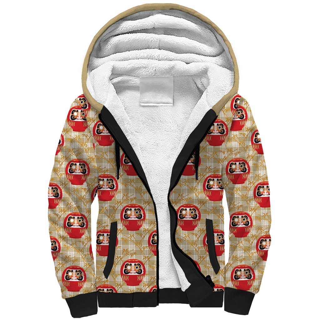 Japanese Daruma Doll Sherpa Hoodie Palaka With Seamless Bamboo Pattern LT14 Unisex Beige - Polynesian Pride