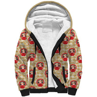 Japanese Daruma Doll Sherpa Hoodie Palaka With Seamless Bamboo Pattern LT14 Unisex Beige - Polynesian Pride