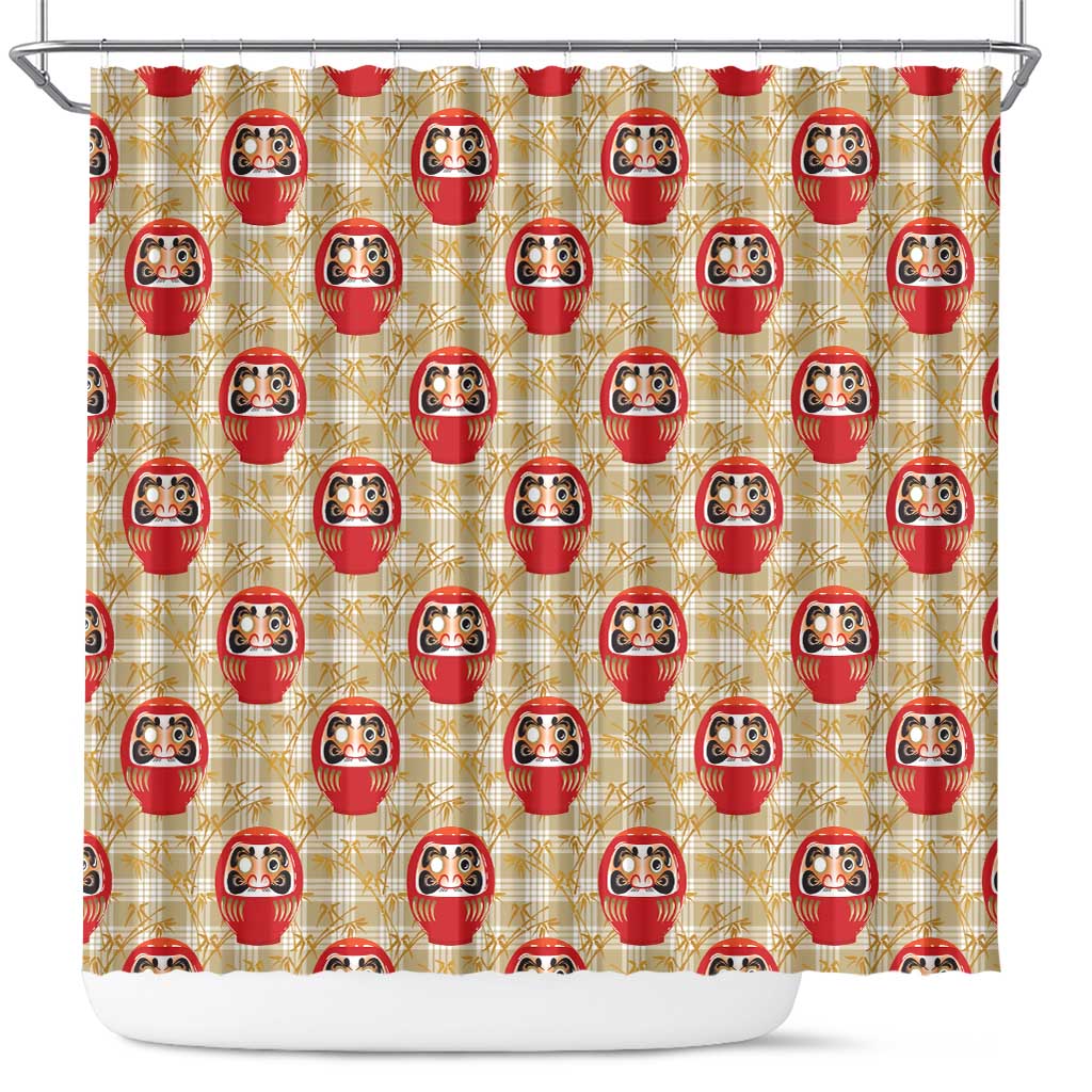 Japanese Daruma Doll Shower Curtain Palaka With Seamless Bamboo Pattern LT14 Beige - Polynesian Pride
