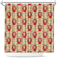 Japanese Daruma Doll Shower Curtain Palaka With Seamless Bamboo Pattern - Polynesian Pride