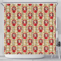 Japanese Daruma Doll Shower Curtain Palaka With Seamless Bamboo Pattern - Polynesian Pride