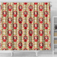 Japanese Daruma Doll Shower Curtain Palaka With Seamless Bamboo Pattern - Polynesian Pride