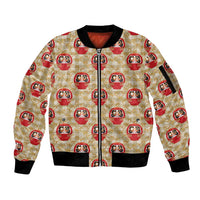 Japanese Daruma Doll Sleeve Zip Bomber Jacket Palaka With Seamless Bamboo Pattern - Polynesian Pride