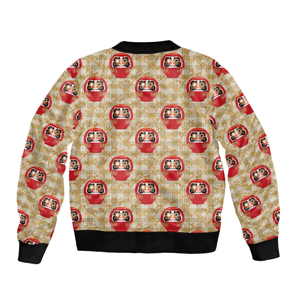 Japanese Daruma Doll Sleeve Zip Bomber Jacket Palaka With Seamless Bamboo Pattern - Polynesian Pride