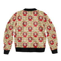 Japanese Daruma Doll Sleeve Zip Bomber Jacket Palaka With Seamless Bamboo Pattern - Polynesian Pride