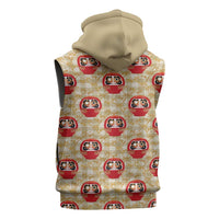 Japanese Daruma Doll Sleeveless Hoodie Palaka With Seamless Bamboo Pattern - Polynesian Pride