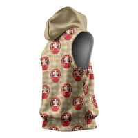 Japanese Daruma Doll Sleeveless Hoodie Palaka With Seamless Bamboo Pattern - Polynesian Pride