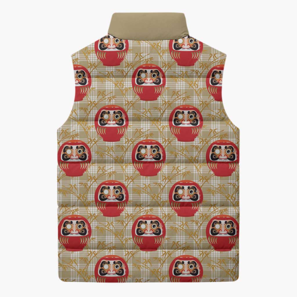 Japanese Daruma Doll Sleeveless Puffer Jacket Palaka With Seamless Bamboo Pattern - Polynesian Pride