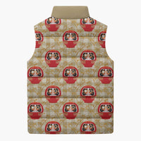 Japanese Daruma Doll Sleeveless Puffer Jacket Palaka With Seamless Bamboo Pattern - Polynesian Pride