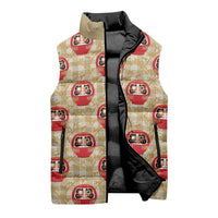 Japanese Daruma Doll Sleeveless Puffer Jacket Palaka With Seamless Bamboo Pattern - Polynesian Pride