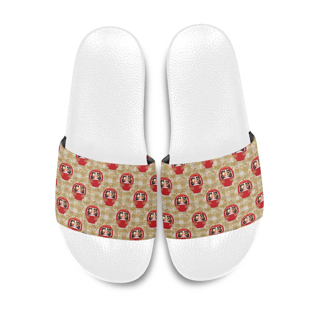 Japanese Daruma Doll Slide Sandals Palaka With Seamless Bamboo Pattern LT14 Beige - Polynesian Pride