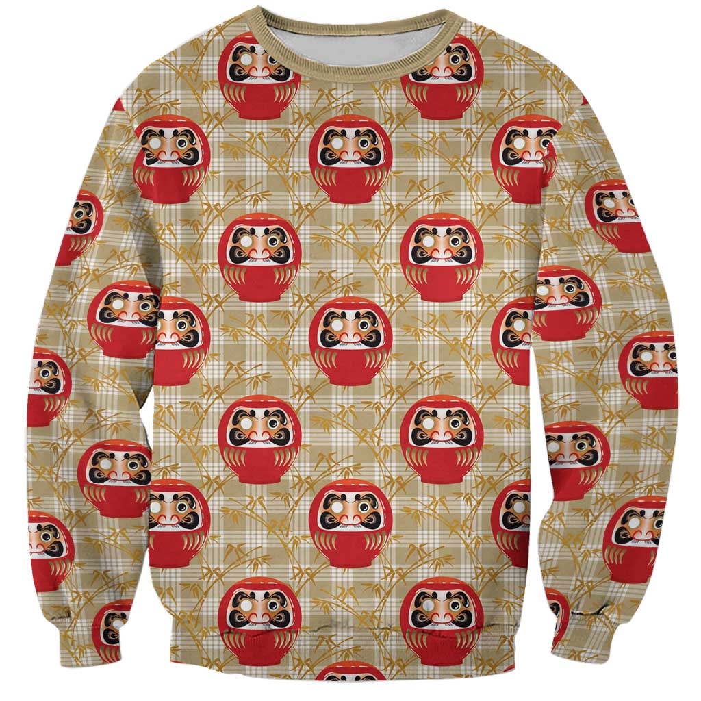 Japanese Daruma Doll Sweatshirt Palaka With Seamless Bamboo Pattern - Polynesian Pride