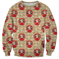 Japanese Daruma Doll Sweatshirt Palaka With Seamless Bamboo Pattern - Polynesian Pride