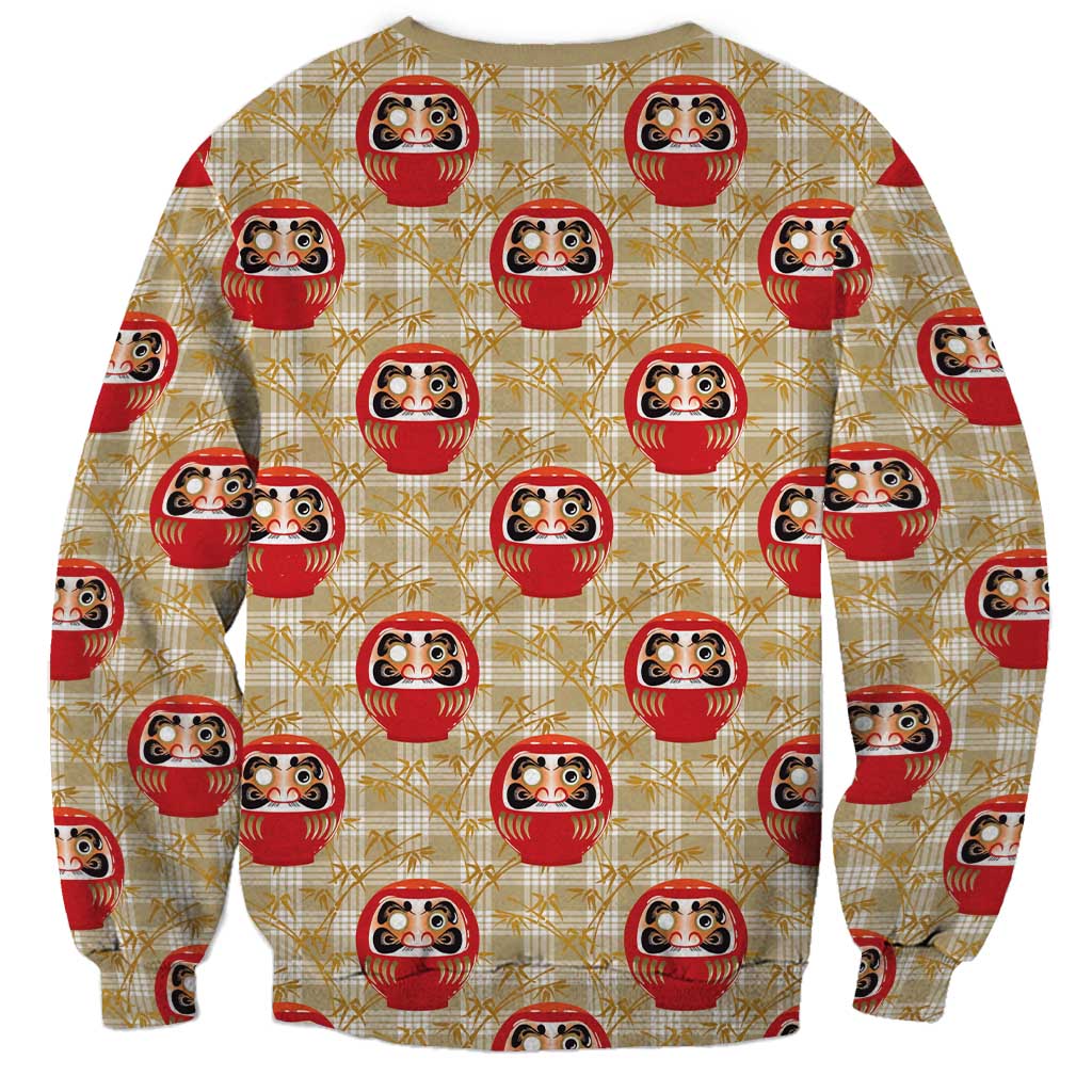 Japanese Daruma Doll Sweatshirt Palaka With Seamless Bamboo Pattern - Polynesian Pride