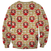 Japanese Daruma Doll Sweatshirt Palaka With Seamless Bamboo Pattern - Polynesian Pride