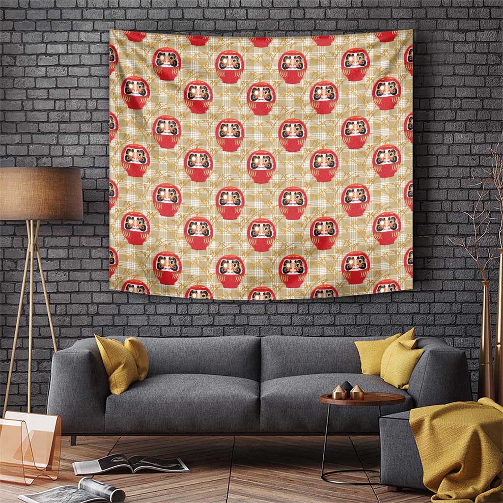 Japanese Daruma Doll Tapestry Palaka With Seamless Bamboo Pattern LT14 Beige - Polynesian Pride