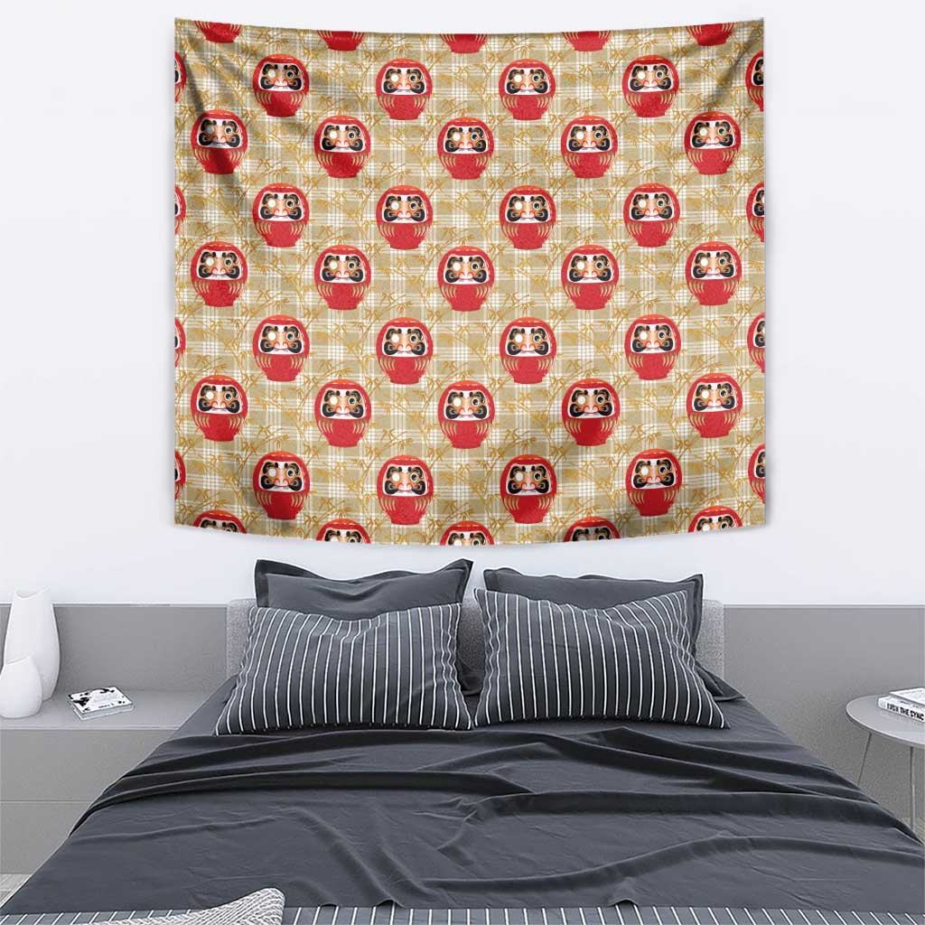 Japanese Daruma Doll Tapestry Palaka With Seamless Bamboo Pattern LT14 - Polynesian Pride
