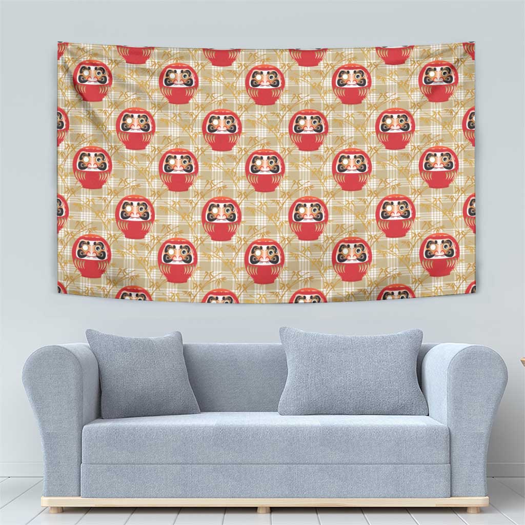 Japanese Daruma Doll Tapestry Palaka With Seamless Bamboo Pattern LT14 - Polynesian Pride
