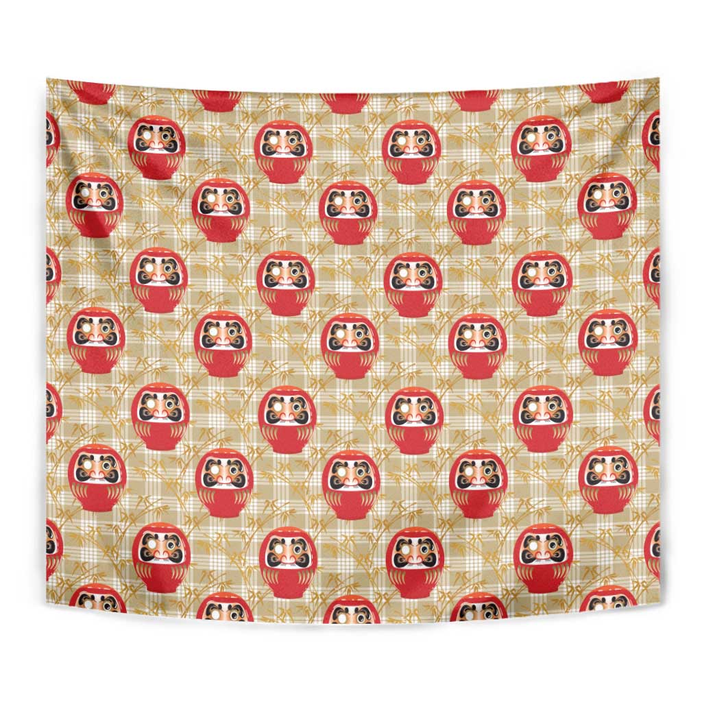 Japanese Daruma Doll Tapestry Palaka With Seamless Bamboo Pattern LT14 - Polynesian Pride