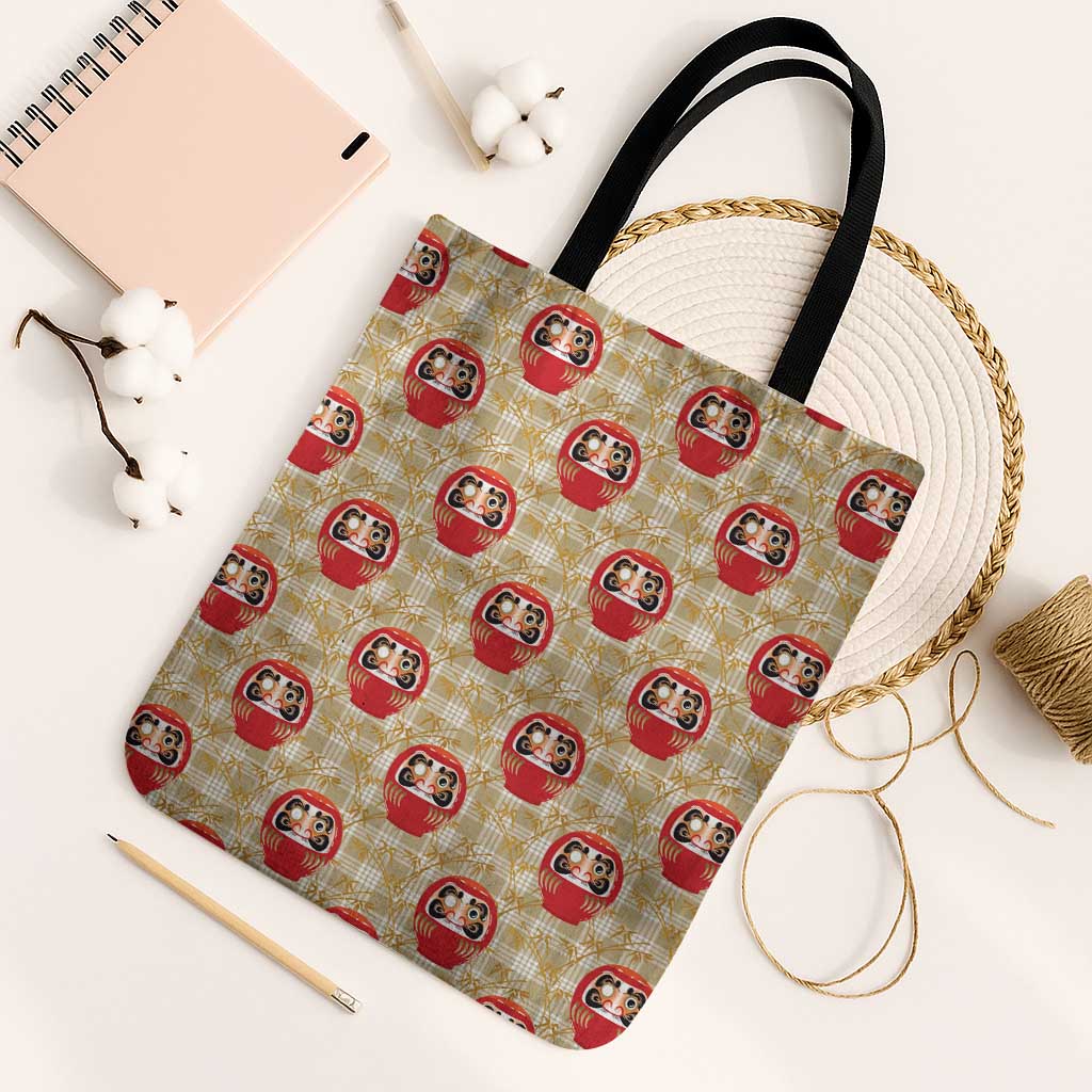 Japanese Daruma Doll Tote Bag Palaka With Seamless Bamboo Pattern - Polynesian Pride