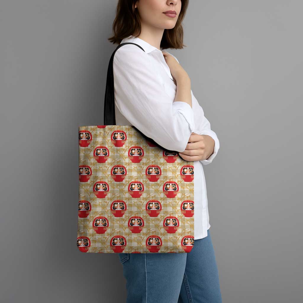 Japanese Daruma Doll Tote Bag Palaka With Seamless Bamboo Pattern - Polynesian Pride