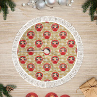 Japanese Daruma Doll Tree Skirt Palaka With Seamless Bamboo Pattern LT14 Fringed Beige - Polynesian Pride