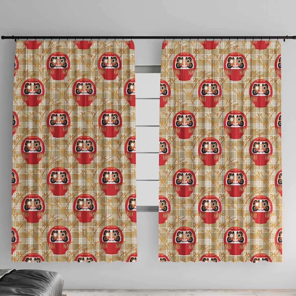Japanese Daruma Doll Window Curtain Palaka With Seamless Bamboo Pattern LT14 With Hooks Beige - Polynesian Pride